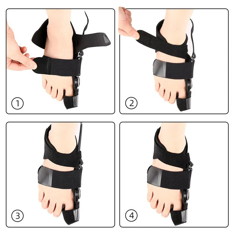 Black big toe foot protector orthopaedic brace for hallux valgus correction with Velcro strap