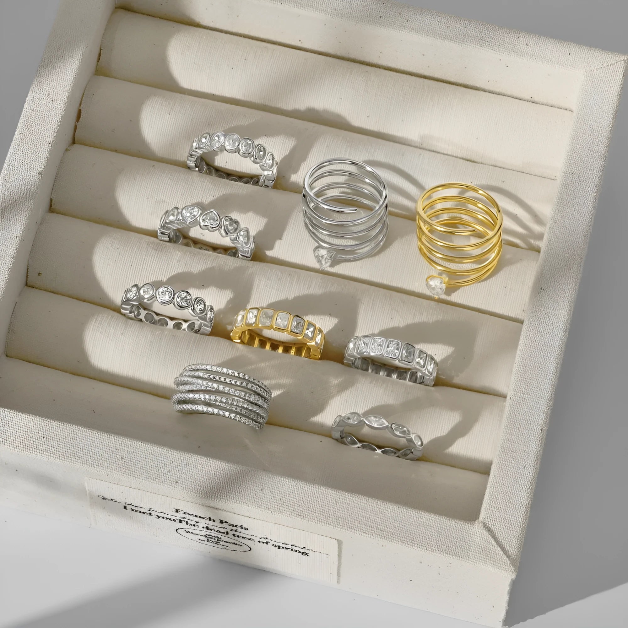 S925 sterling silver women's ring with heart geometric design in platinum colour option, available in sizes No 6 to No 9