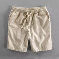 Cotton linen ramie blend casual shorts with straight-leg cut and fifth pants length in multiple colours
