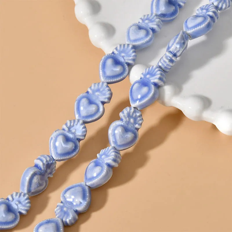 Ceramic love heart small torch beads in multiple colours for jewellery making with straight holes