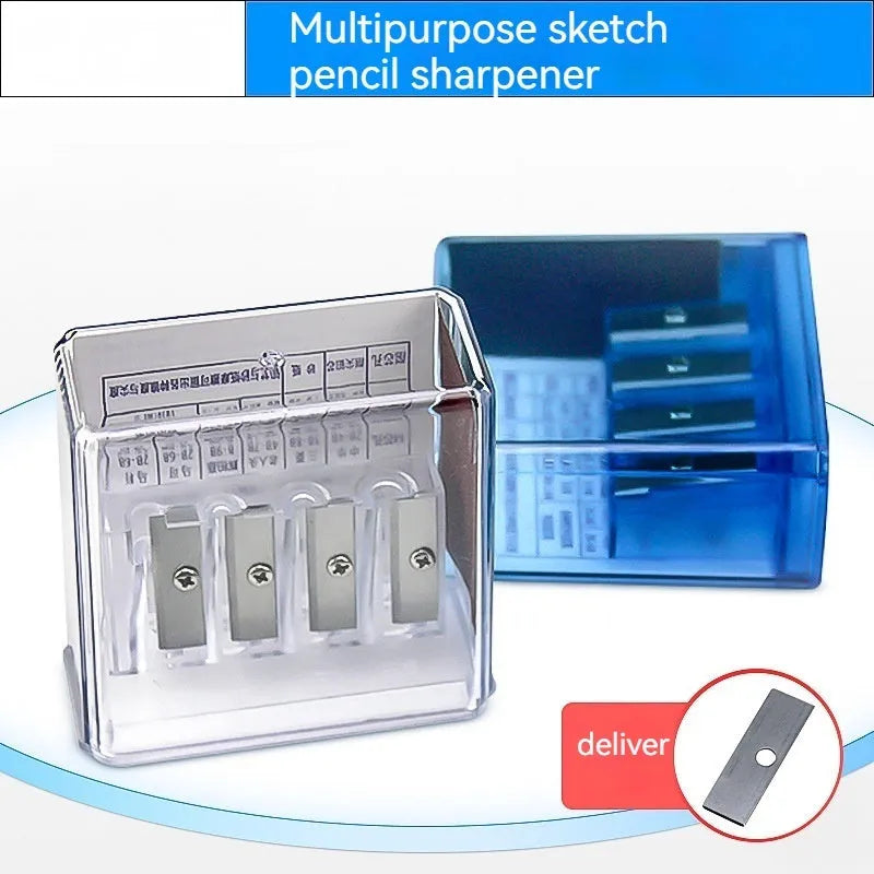 Geometric plastic four holes pencil sharpener with four blades and a screwdriver