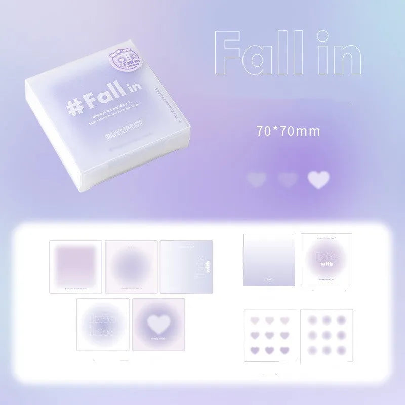 Square 70mm sticky notes and sulphate paper pad set in blush, green, purple, blue gradient colours.