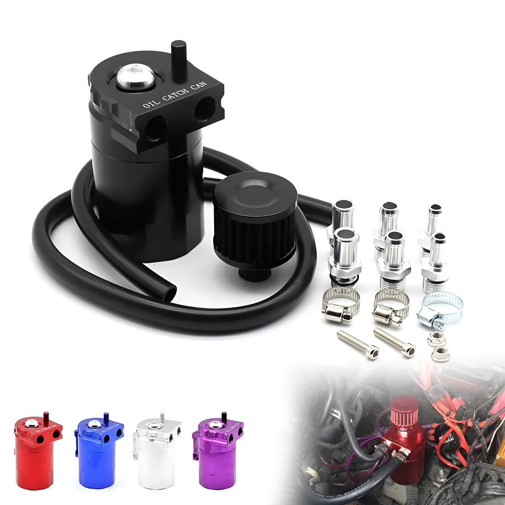 Aluminium alloy engine oil breathable pot for car modification in black, blue, red, and silver colour options