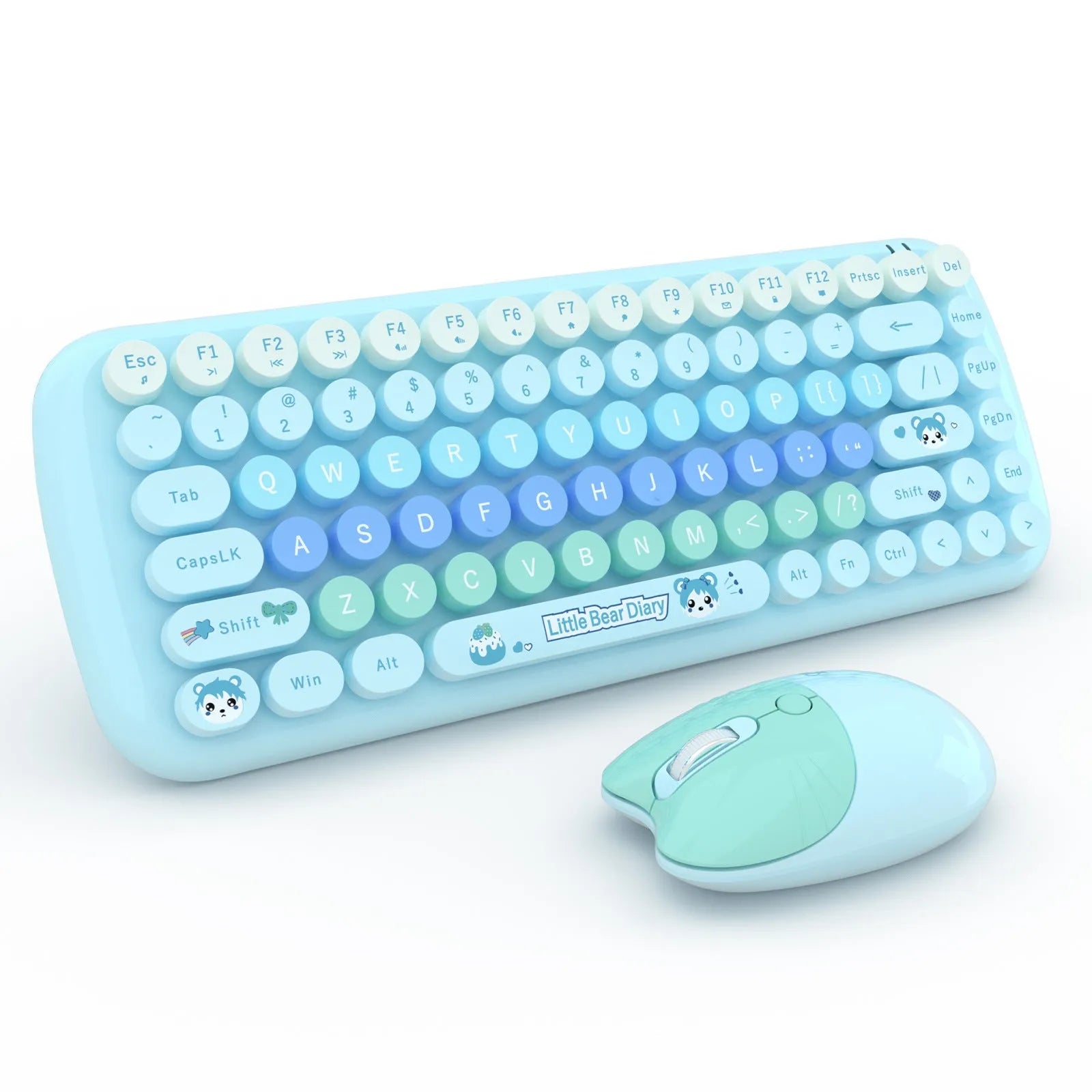 Pink cartoon wireless keyboard and mouse set with compact design for laptop and desktop use
