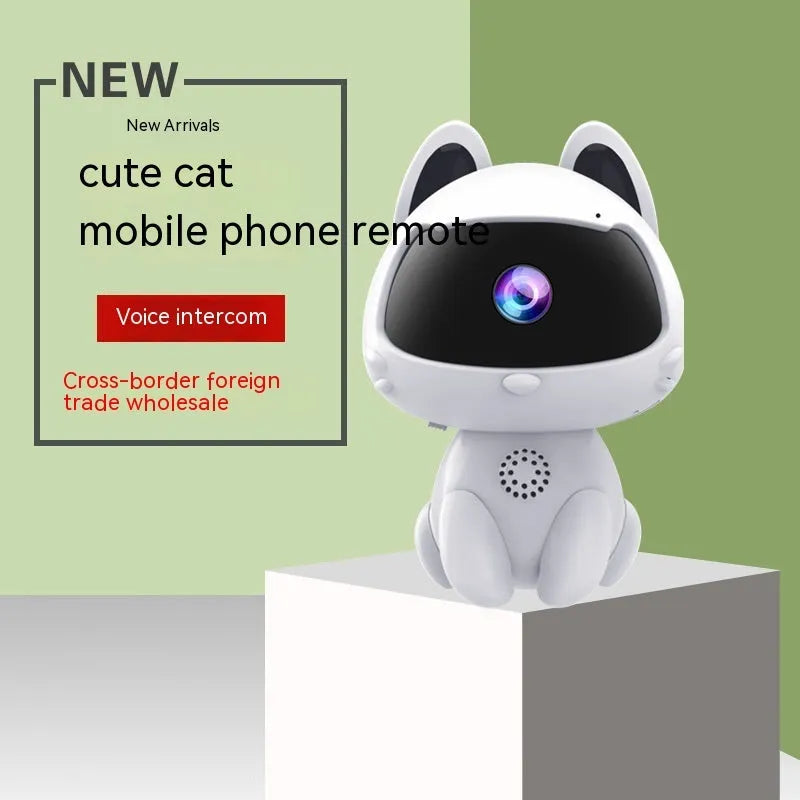 Cat Cute Pet V380 surveillance camera with WiFi and 720p resolution, white ABS plastic body