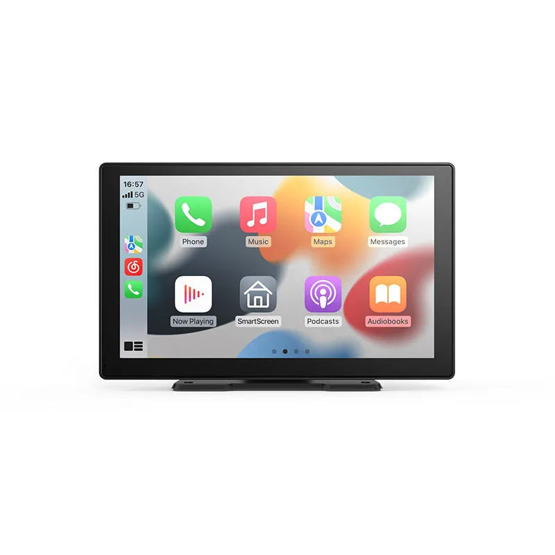 9-inch CarPlay driving recorder with dual cameras for front and rear recording installed in vehicle centre console