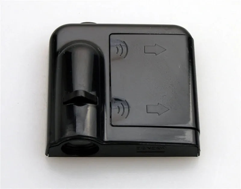 Two black wireless car LED welcome door projection lights with 3D logo display, plastic housing