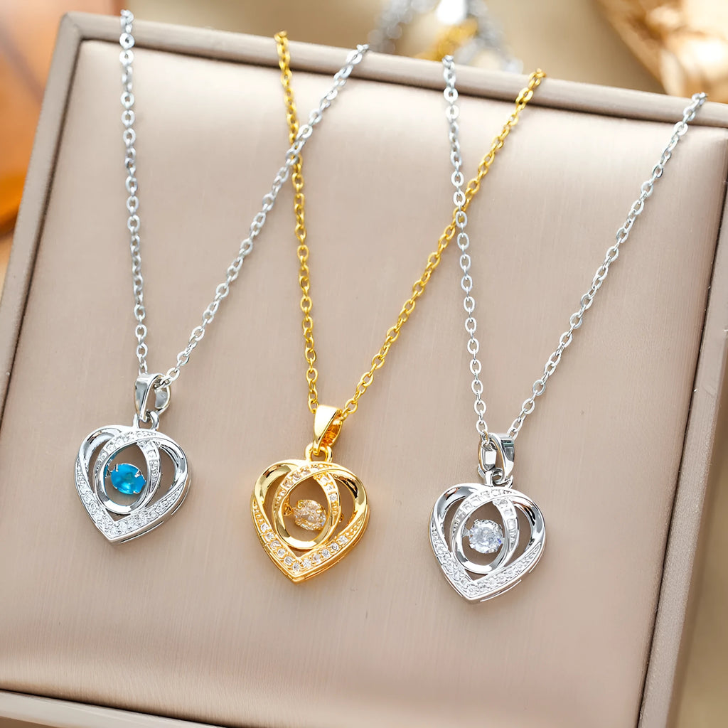 Fashion Dancing Love necklace with rhinestones – heart-shaped clavicle chain in Gold finish