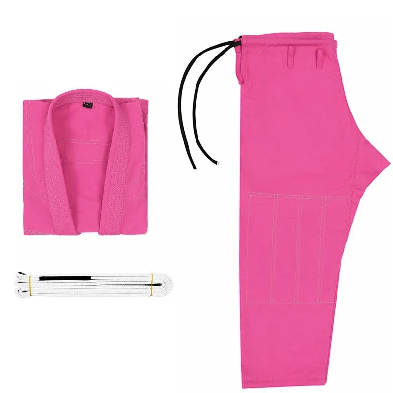 Cotton blend Brazilian Jiu-Jitsu gi jacket and trousers set on a white background.