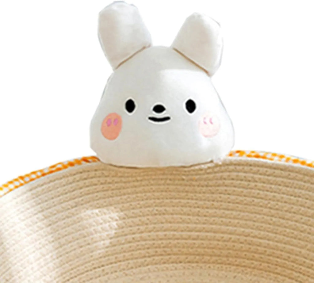 Woven cotton rope pet bed with scratching surface in bear design