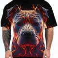 Men's grey T-shirt with a detailed digital print of dog head animal camouflage pattern on the front.