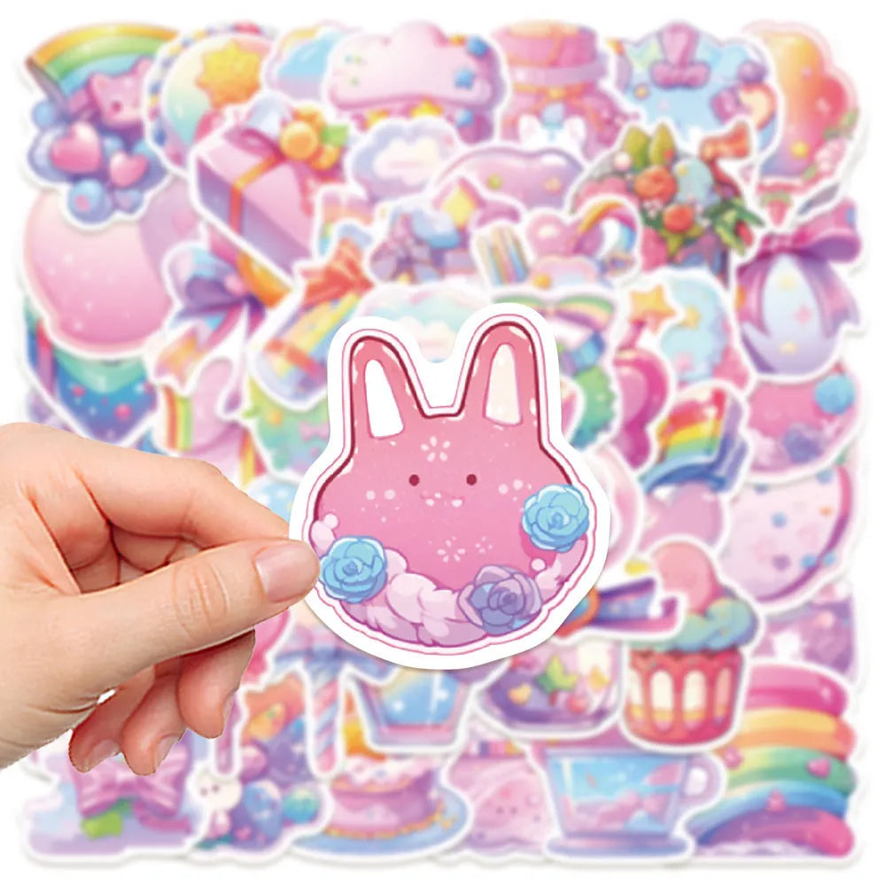 Pack of 50 cute candy-themed waterproof decorative stickers, sizes 4-7 cm.