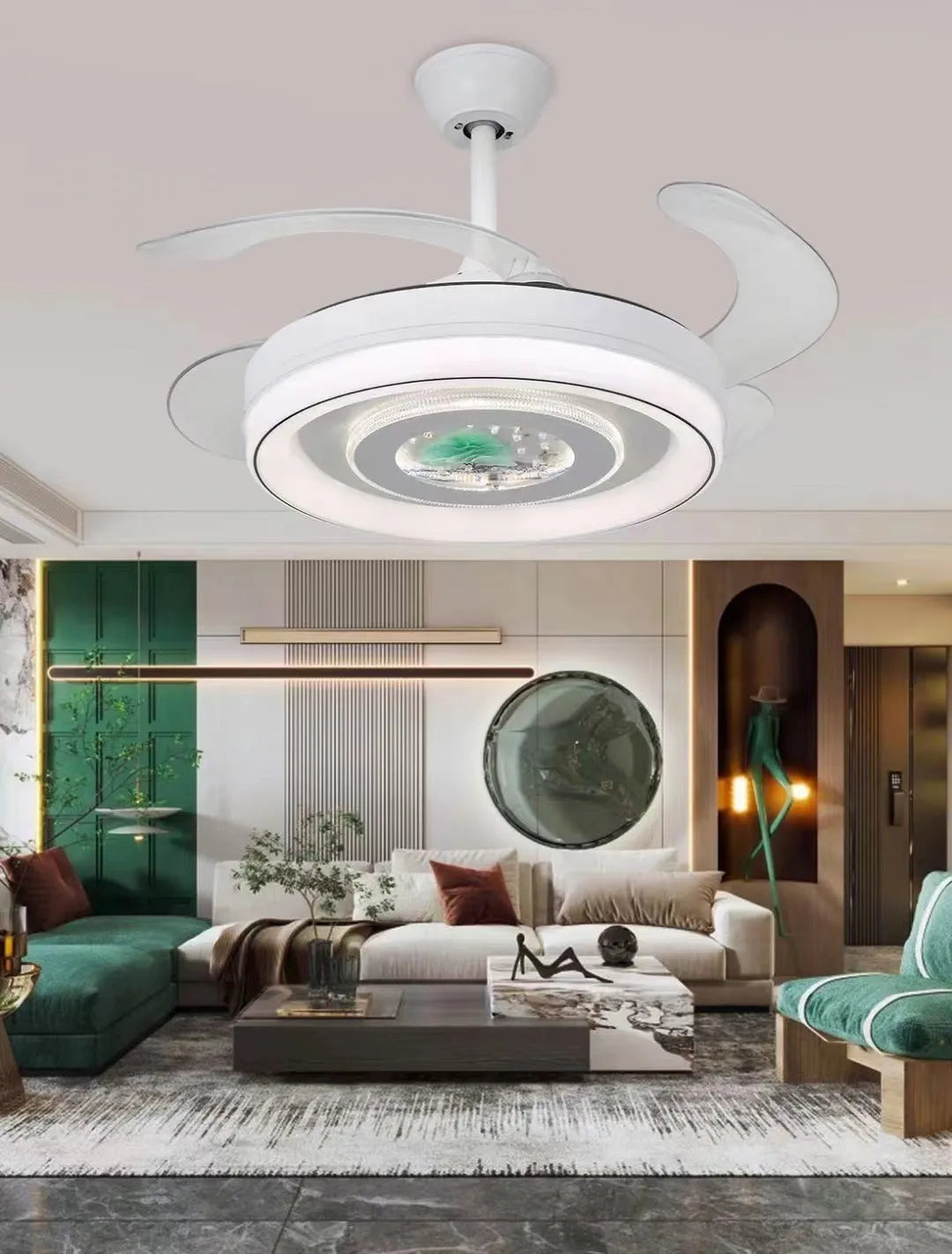 Nordic ceiling fan light with ABS blades in 42-inch or 48-inch diameter sizes