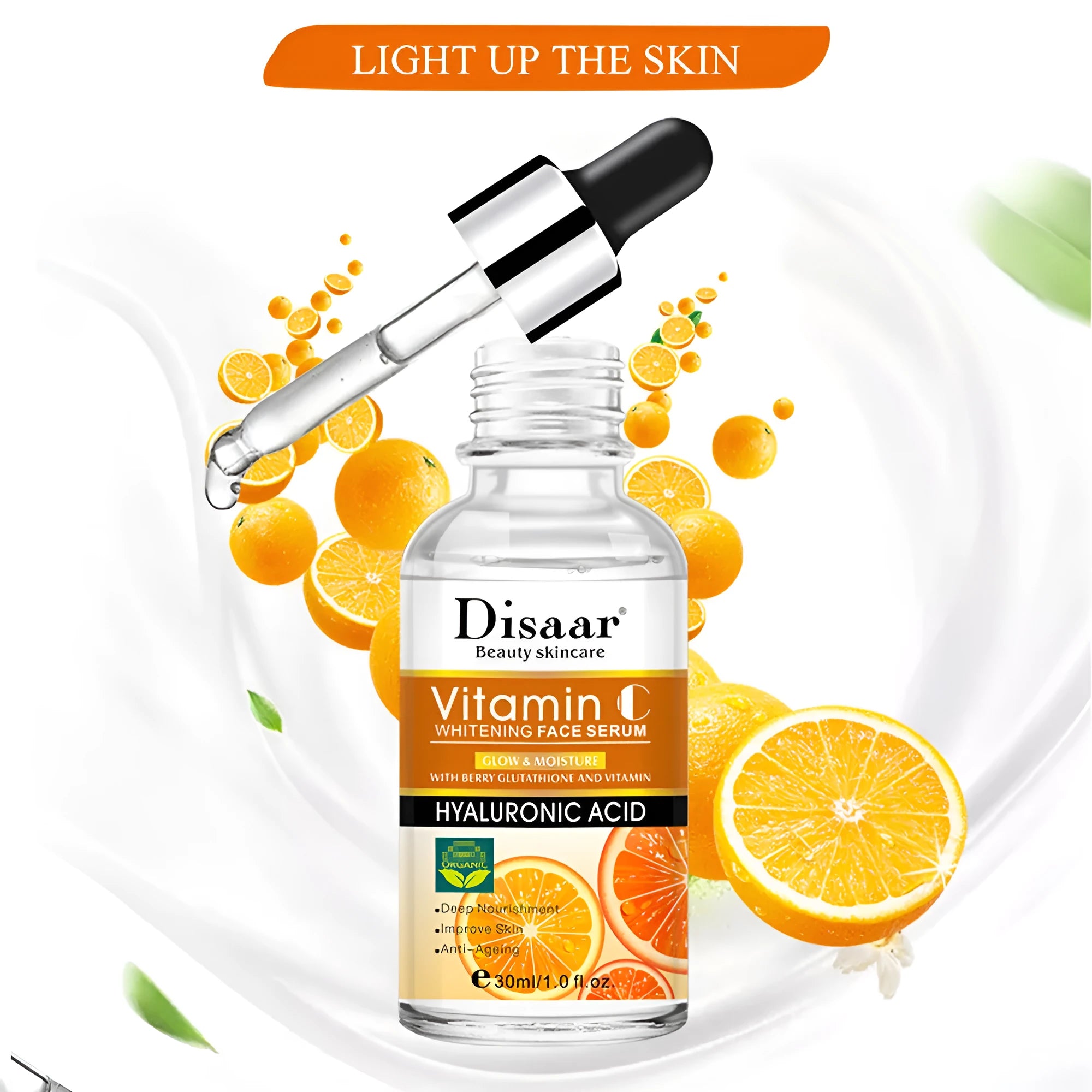 Brightening face serum with hyaluronic acid and vitamin C in 30ml bottle