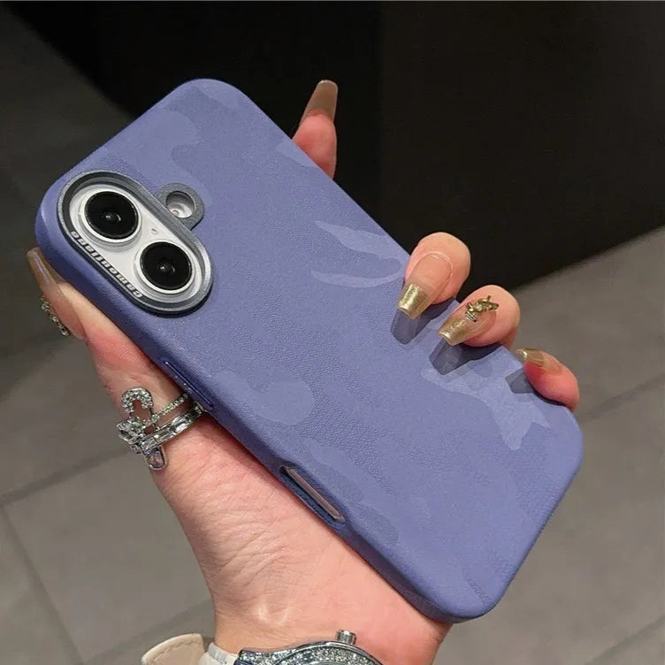 Camouflage leather mobile phone protective cover with magnetic suction and shockproof for iPhone 15 Pro Max