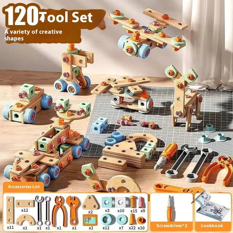 Children's plastic screw toy assembly set with colourful building blocks and storage box for boys aged 3-6