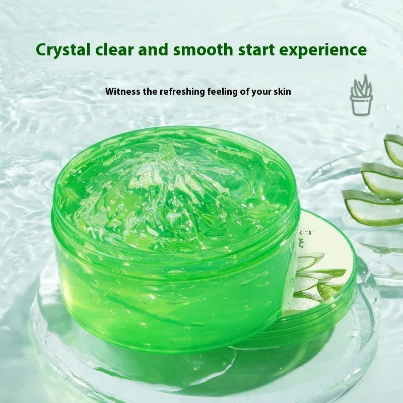 300g tub of aloe vera gel for facial skincare with a small application spoon.
