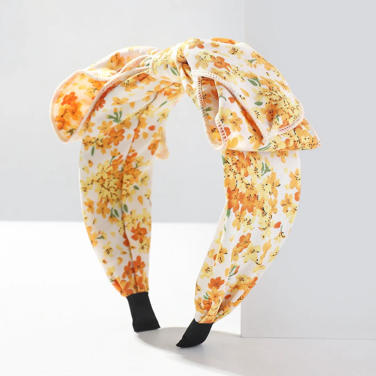 Floral French printed hair bow hair band in cloth with orchid and daisy design, pastoral style, one hair band