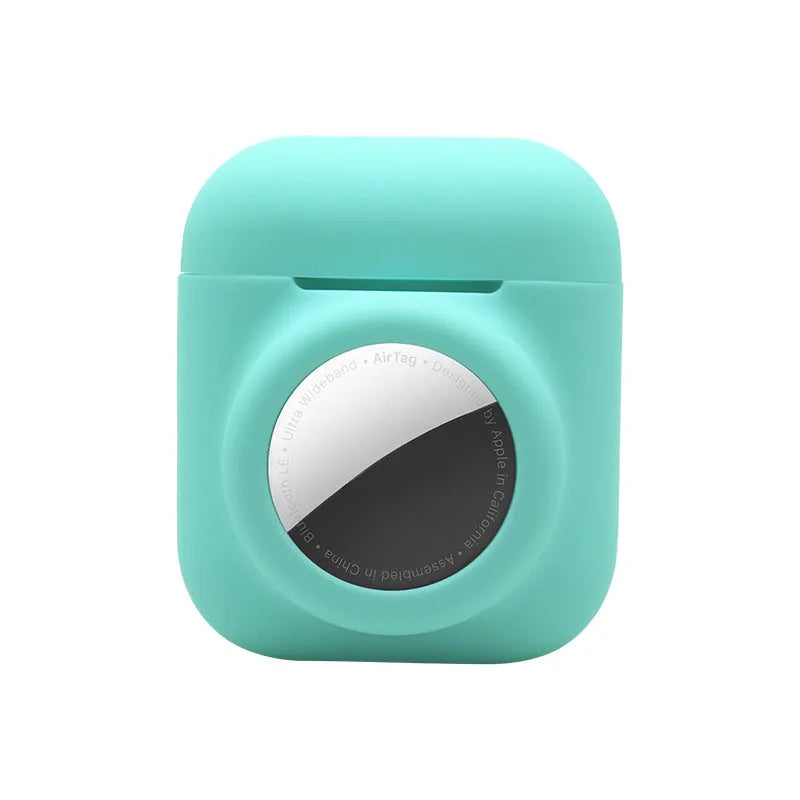 AirTag silicone protective sleeve in flip cover style showing colour options including luminous green and wine red
