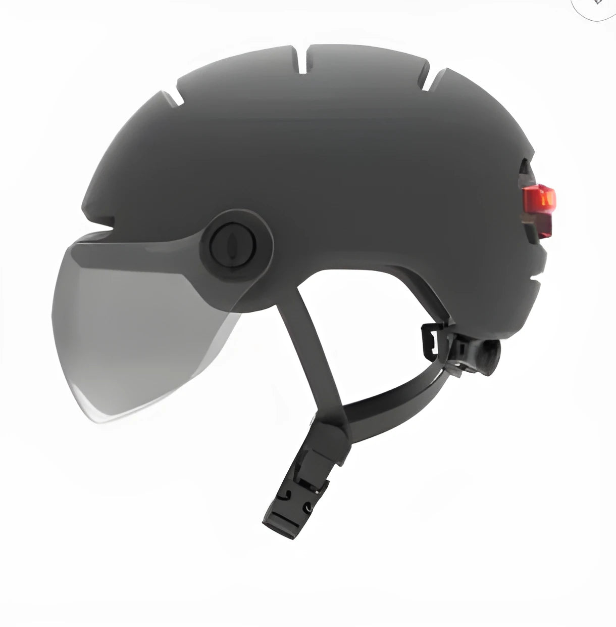 Adult cycling helmet with integrated red LED brake light and tail light on the rear.