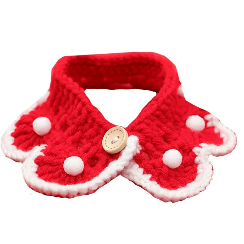 Knitted pet collar in milk cotton with a cartoon pattern, shown in multiple sizes.