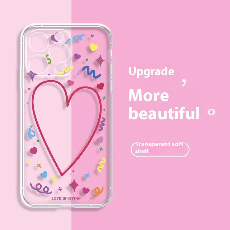 Transparent Love picture TPU phone case for iPhone, all-inclusive with anti-wear and anti-fall functions