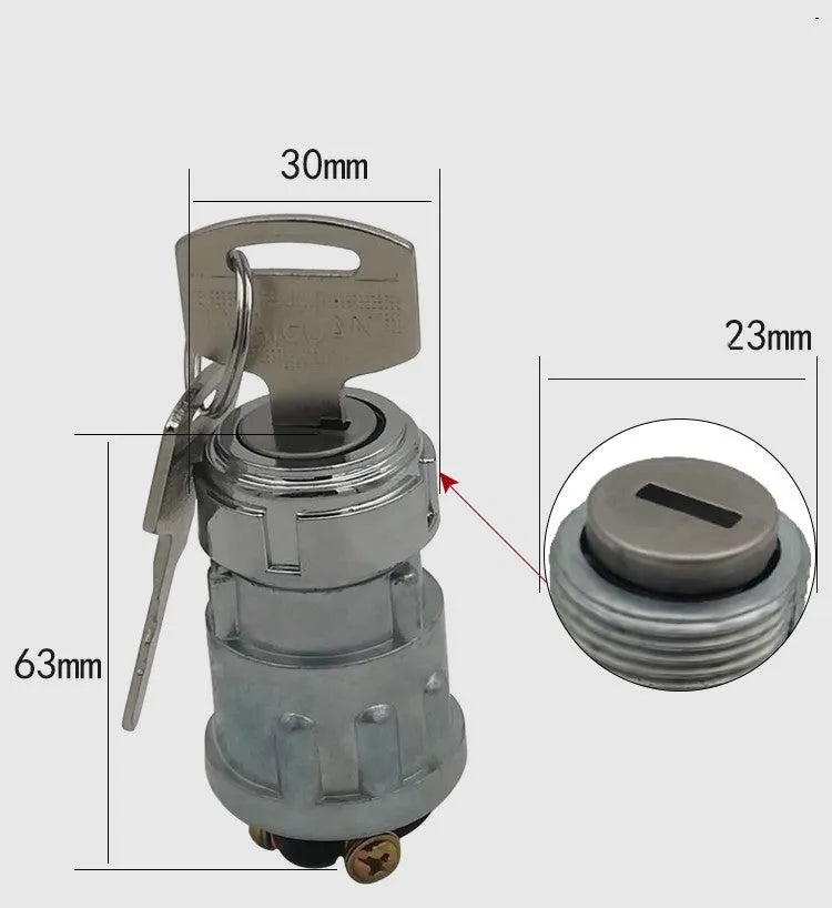 Pure copper car ignition switch with a key for trucks and forklifts.