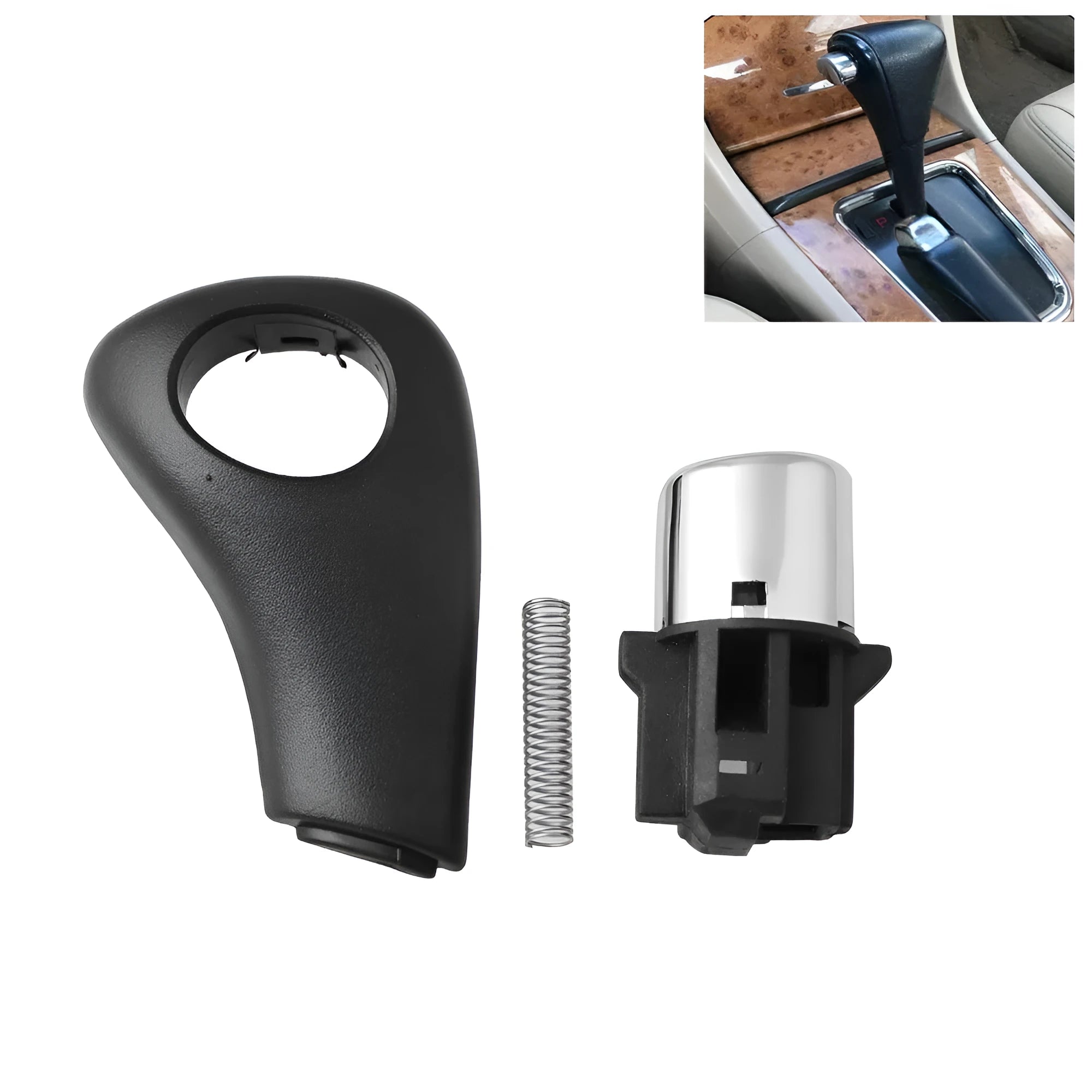 Black plastic shift button handle replacement kit for Honda Accord 2003-2005 models.