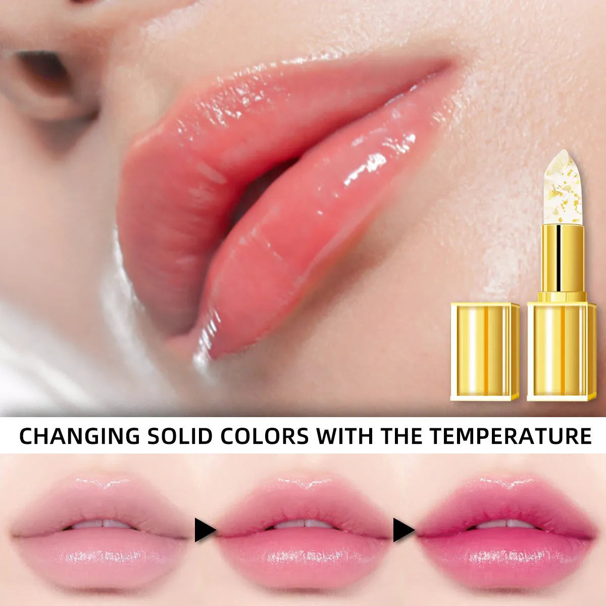 Temperature-sensitive colour-changing lip balm with anti-smudge moisturising properties