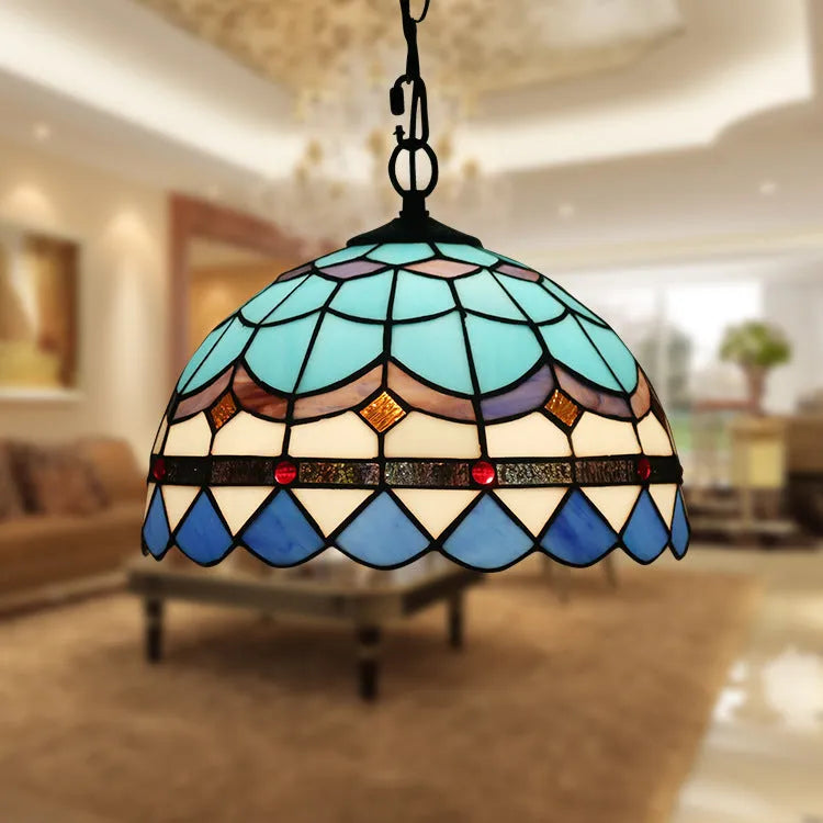 European baroque style chandelier with abstract shape and coloured glaze finish, shown as a hanging ornament.