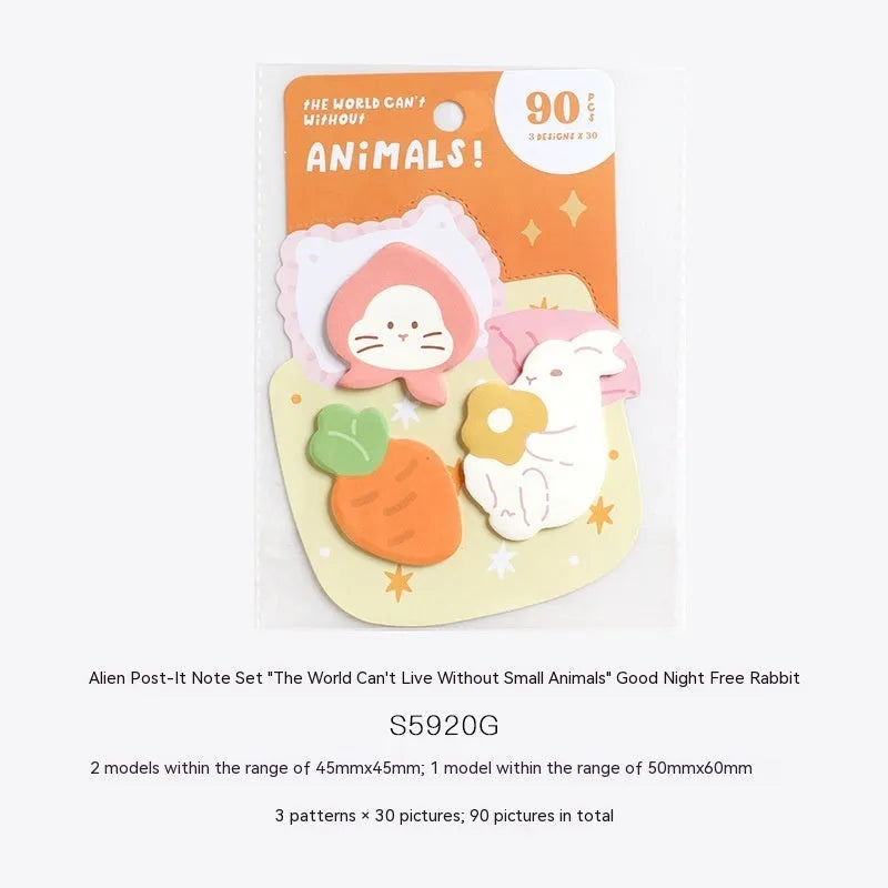 Small animal shaped sticky note set showing one of six colourful cover designs on a 90-page memo pad.