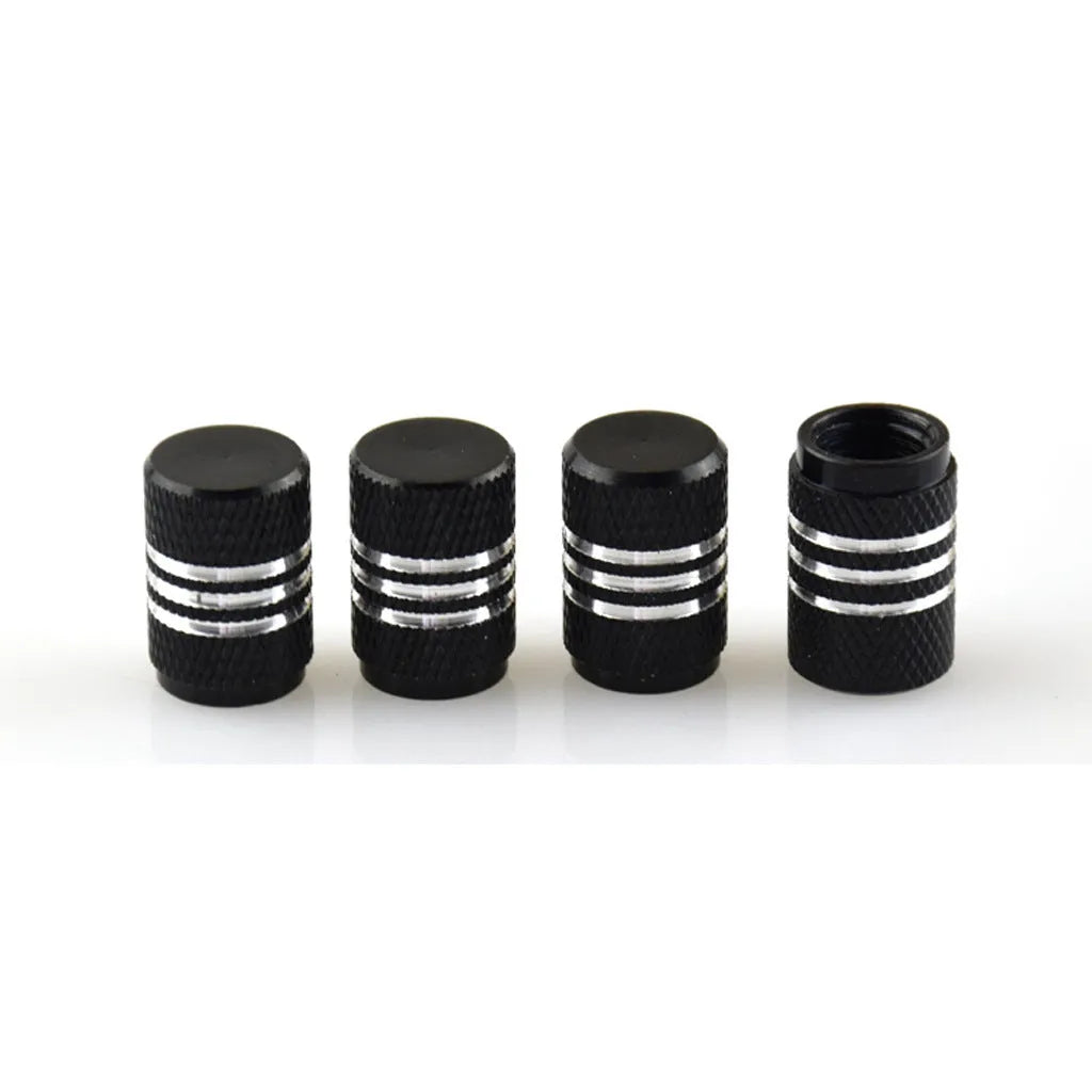 Stainless steel car tyre valve caps in ten colours including black, blue, gold and red