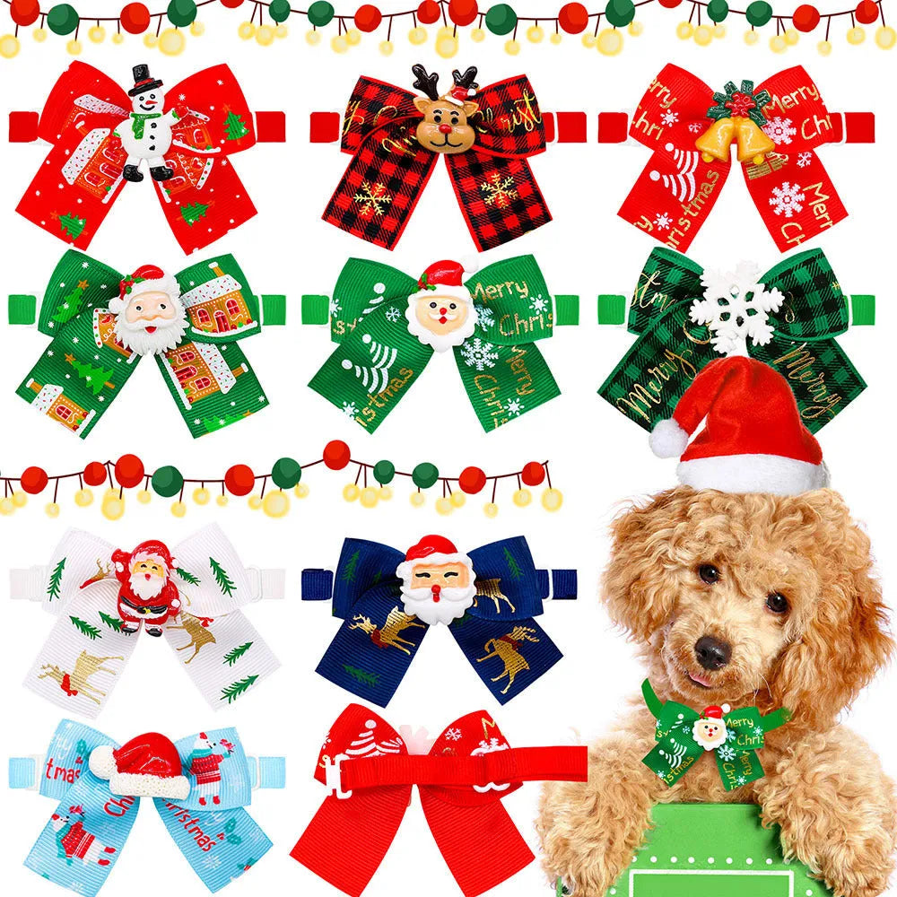 Red and green Christmas pet bow tie with British-style design for dogs and cats