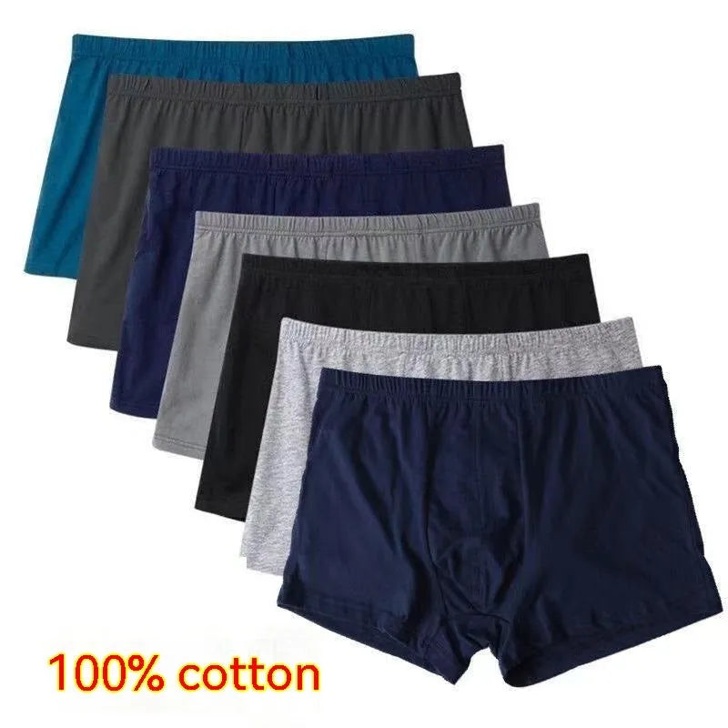 Men's cotton mid waist boxer shorts, solid colour, plain weave, breathable antibacterial fabric, sizes L to 6XL