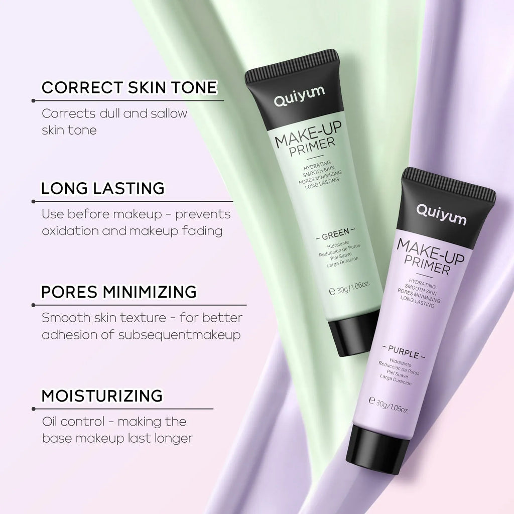 30g colour-correcting moisturising makeup primer box showing green, pink, and purple shades