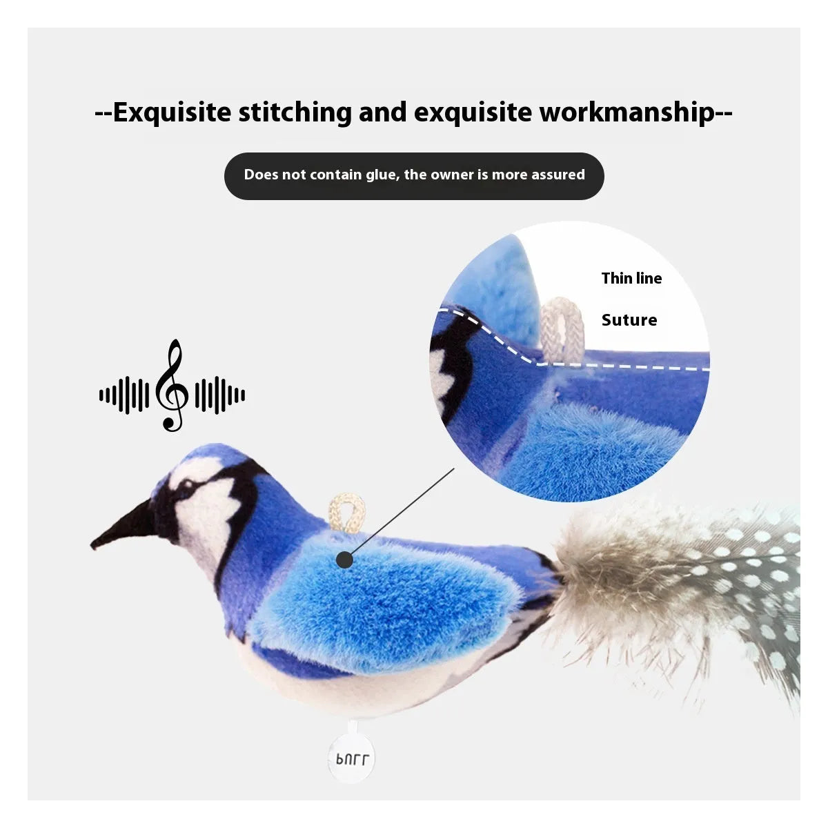Plush bird simulation cat toy in blue kingfisher colour variant