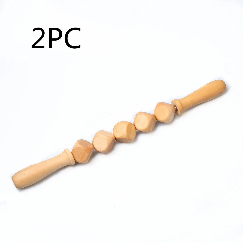Birch wood anti-cellulite massage tool set with hand roller and scraping stick for body massage