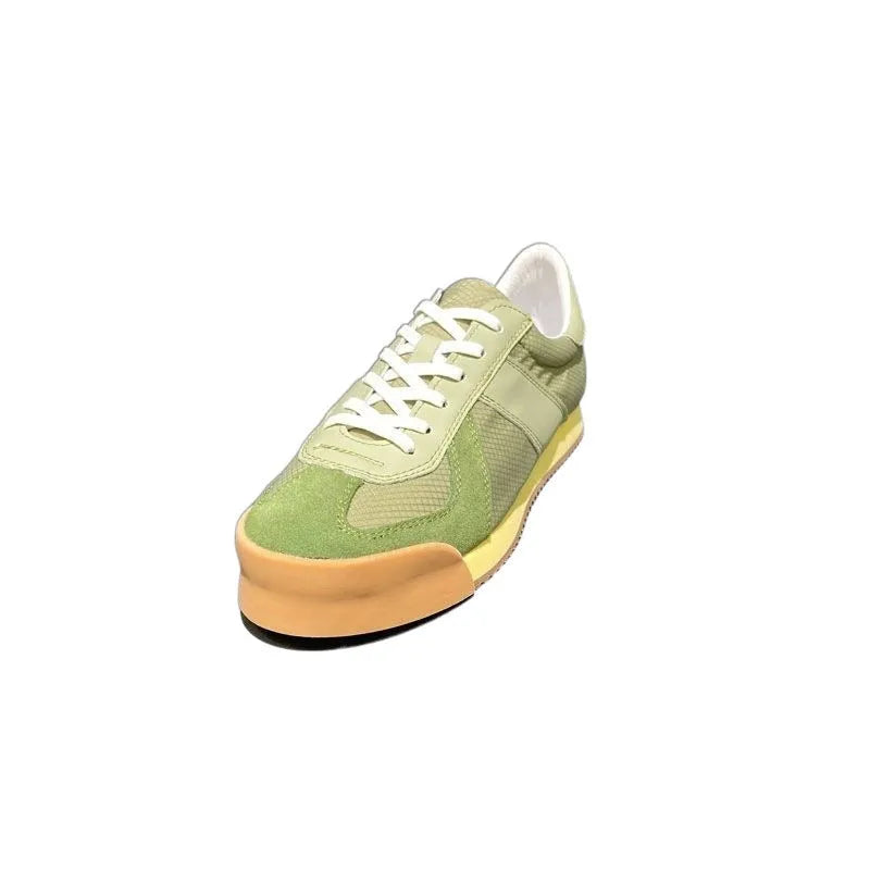 Men's summer sports shoes with cow suede leather upper and raised sole in black, grey, orange or white