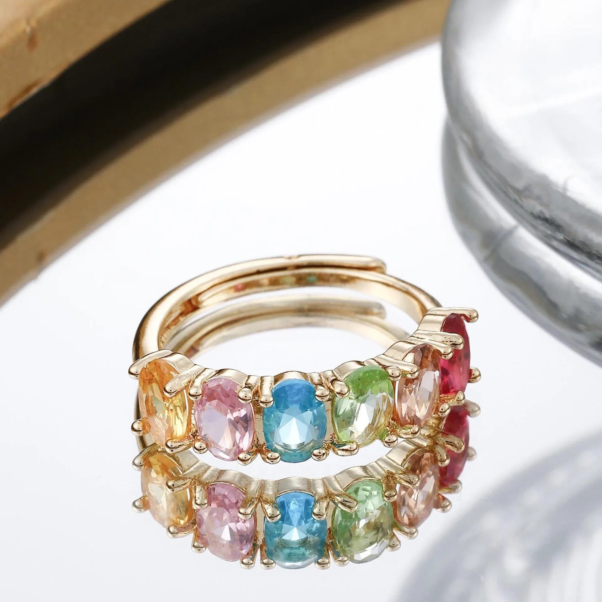 Gold adjustable zircon ring for women with electroplated finish and European retro styling