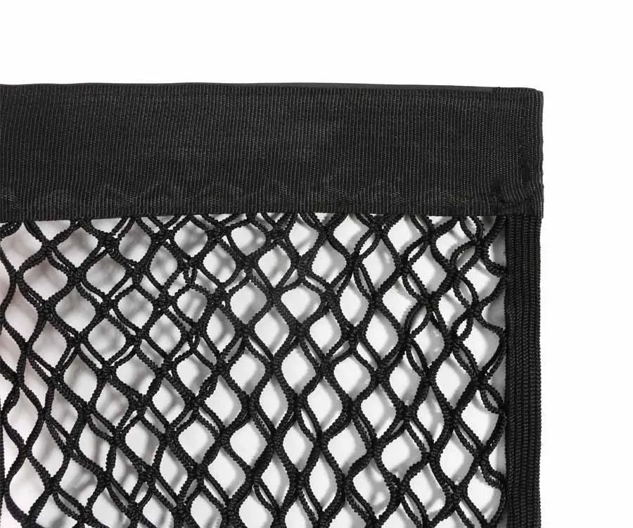 Black double-layer net pocket trunk storage bag made of polyester with adhesive mount for car boot organisation