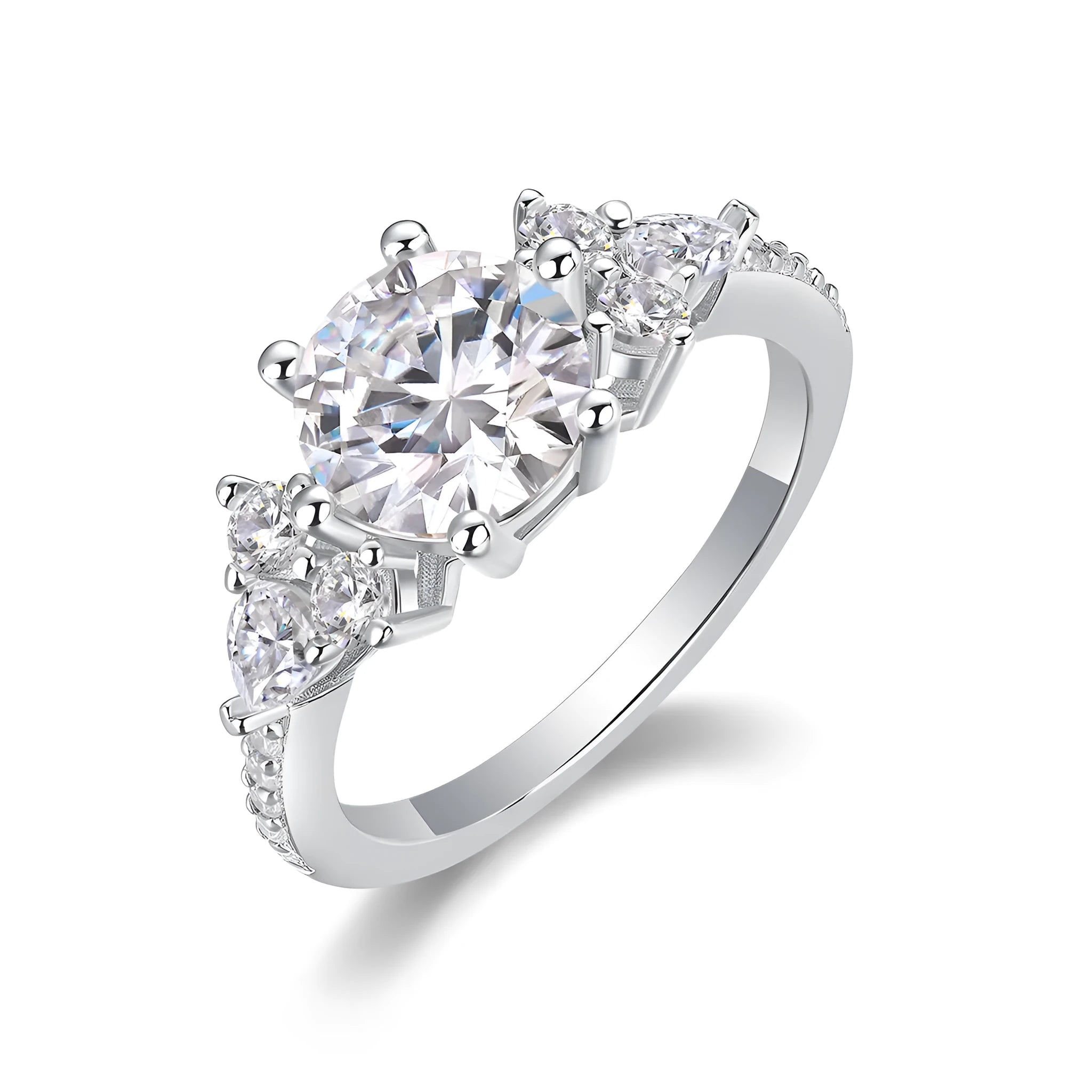 2-carat moissanite wedding ring set S925 silver platinum-plated band on white background with gift box and GRA certificate