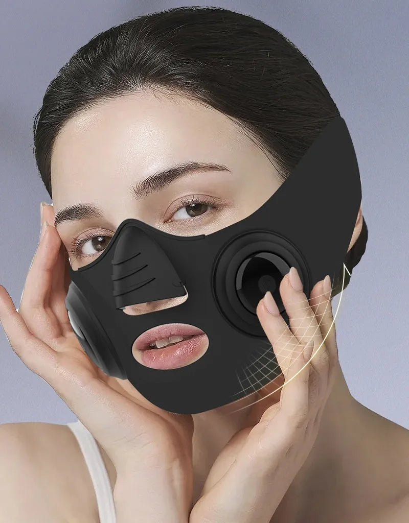 Black photon facial beauty device with USB charging port for home skincare treatments