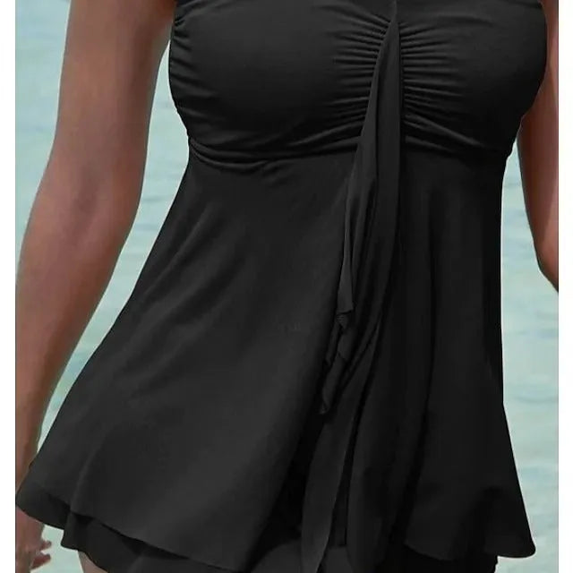 Women's solid colour strapless one-piece swimsuit on a hanger