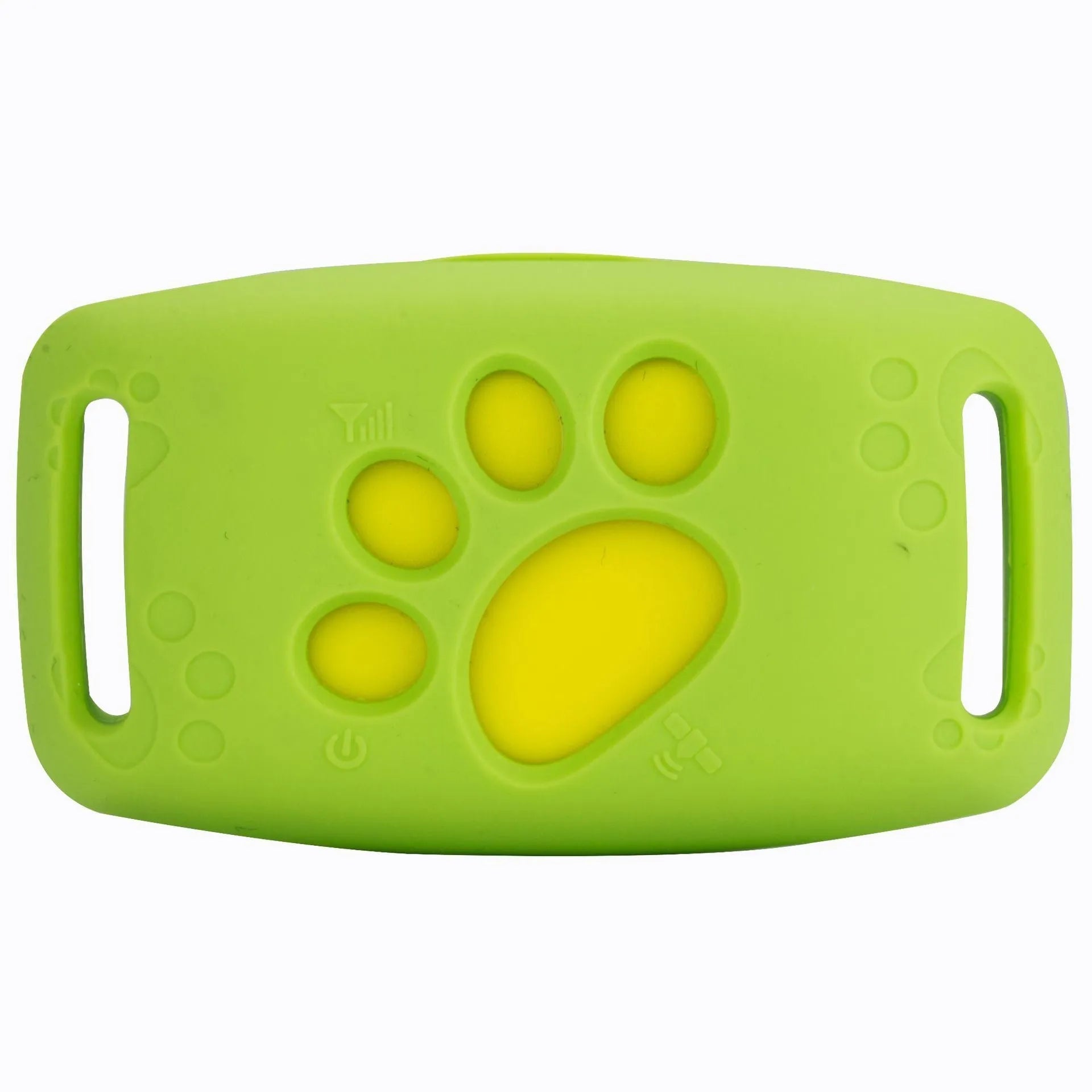Compact black and yellow waterproof GPS pet tracker device with dimensions 65.5mm by 37mm.