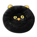 Black cat-shaped velvet pet bed with raised edges for head support in two size options