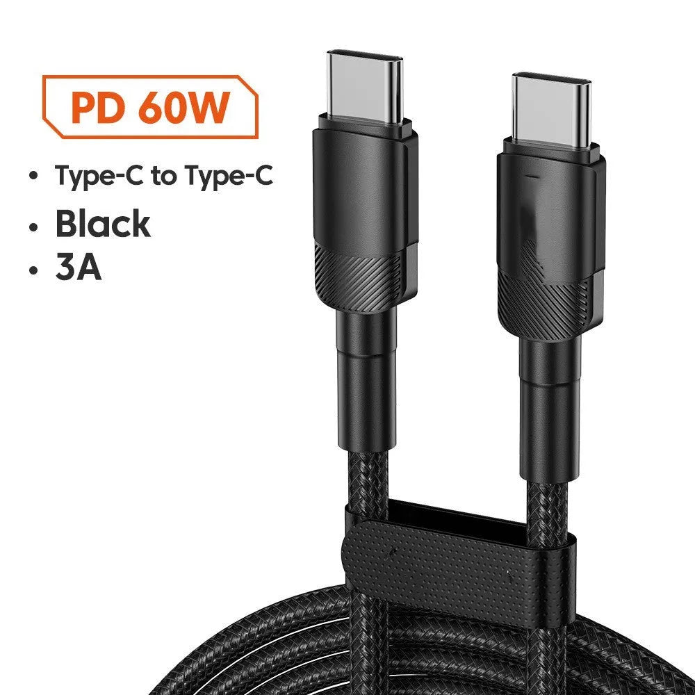 Black woven USB cable with aluminium alloy connectors shown at 100W fast charge length options