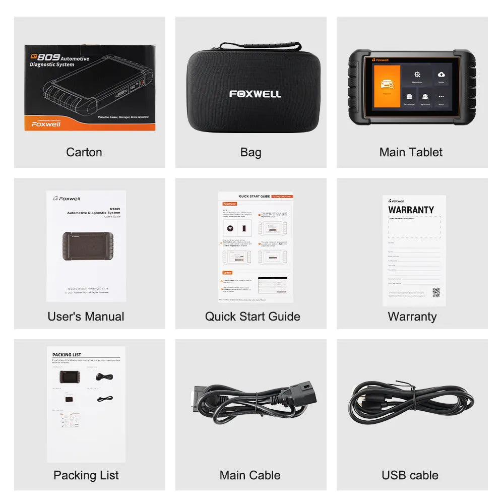 NT809 automotive full system diagnostic scanner main unit with OBDII cable and adapter