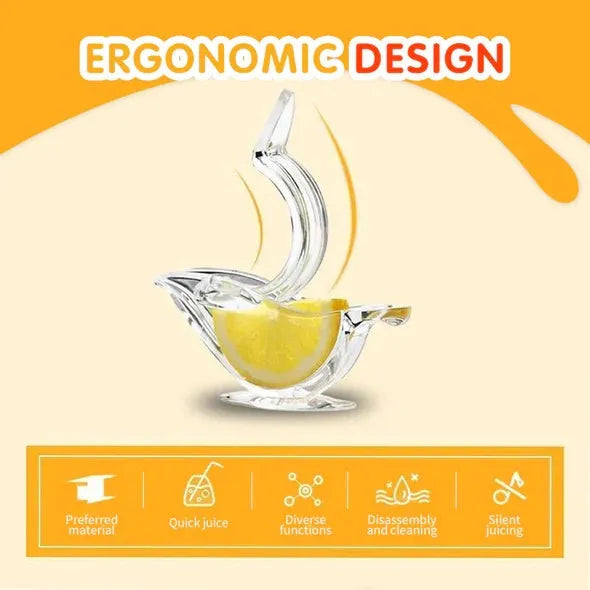 Transparent acrylic manual lemon juicer with bird shape design for squeezing lemon slices