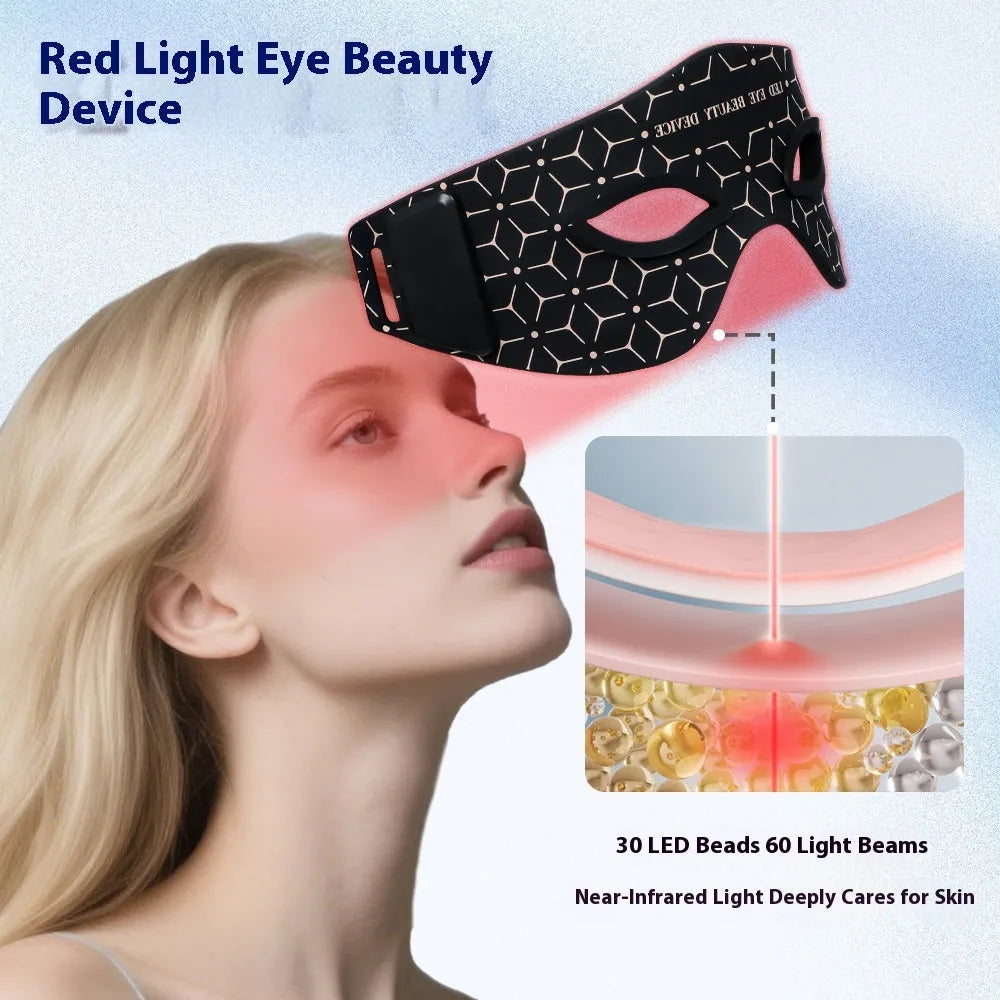 Silicone eye massager with 30 red and infrared lamp beads in black finish