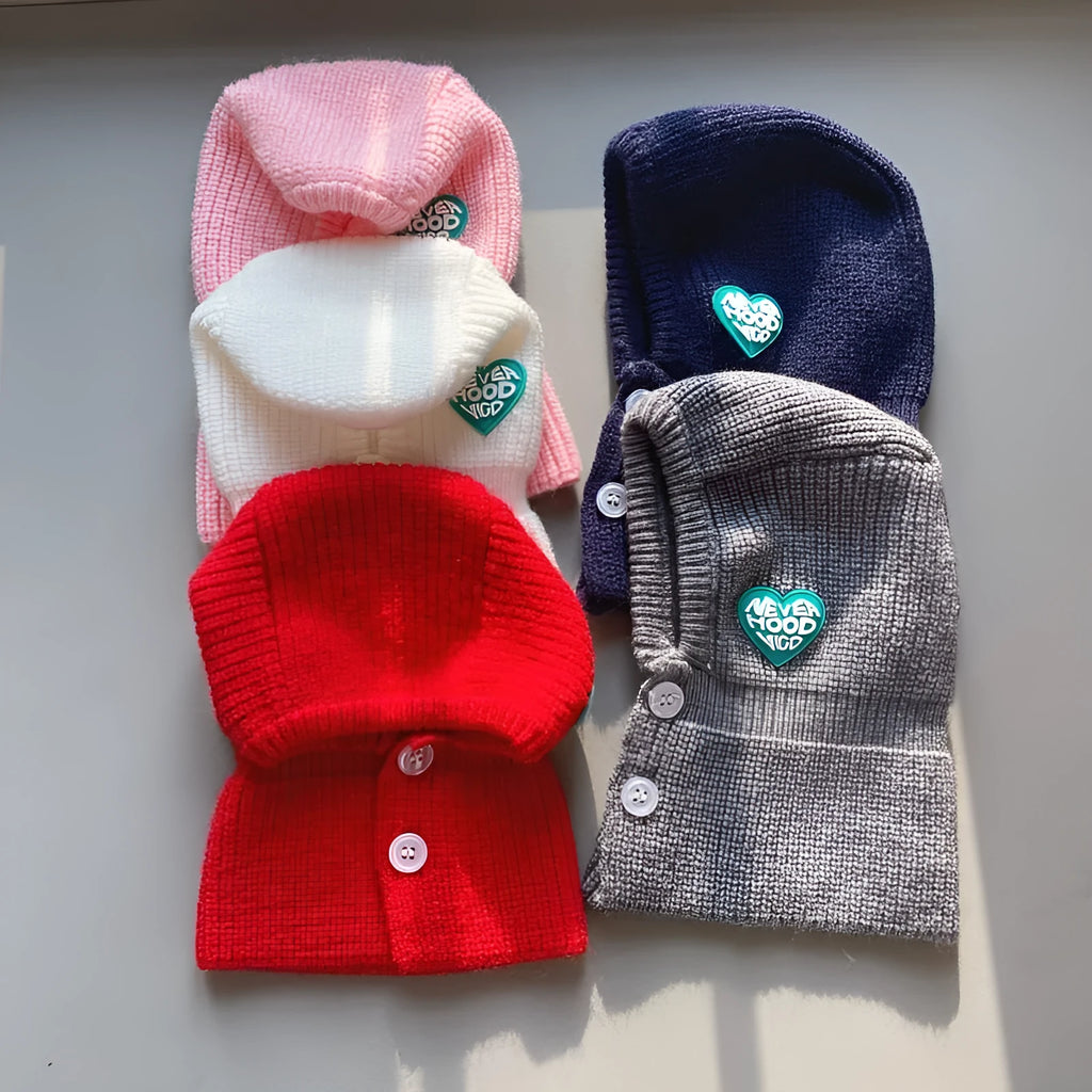 Wool pet knitted hat in monochrome pattern, available in red, white, pink, grey and sapphire blue, sizes XS to XXL